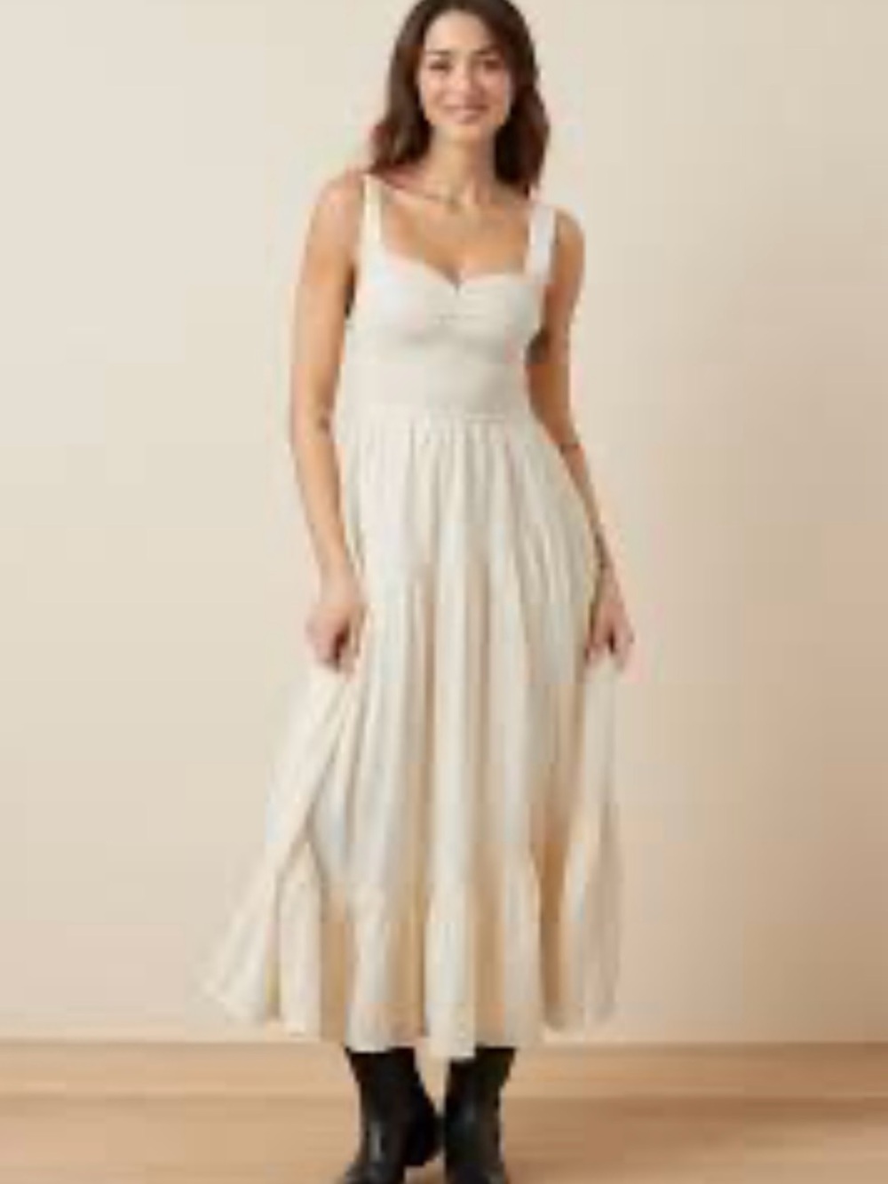 American Eagle Cream Ivory Sweetheart Eyelet Asymmetrical Tiered Maxi Dress